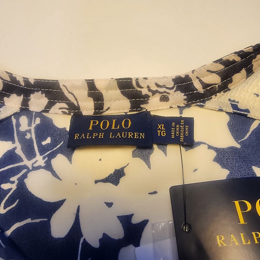 POLO Ralph Lauren Fly Away Blouse Womens XL Blue Floral Sheer classiccore - Picture 6 of 10